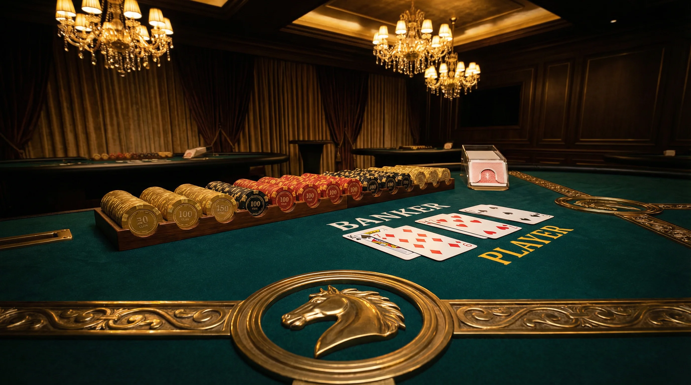 Mesa de bacará sofisticada com cartas distribuídas no maximabet